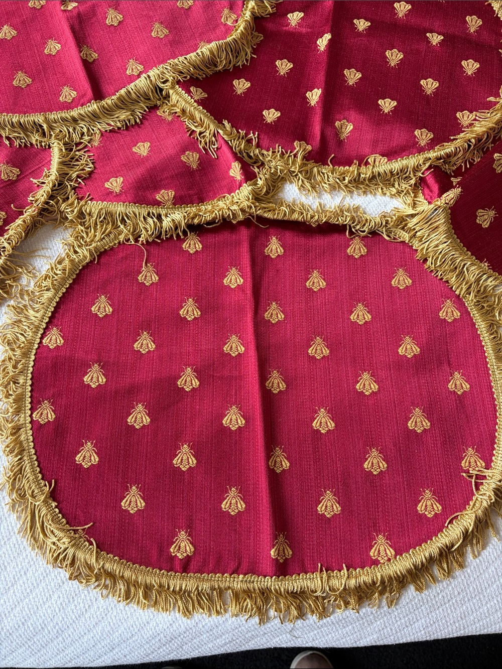 Red and Gold Embroidered Fringe Placemat Set of 10